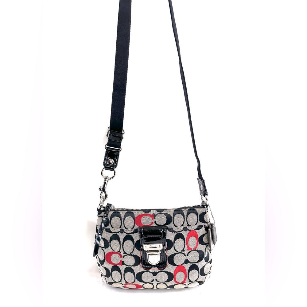 Coach Black Red Signature Jacquard Mini Bag Crossbody Push Lock Rare
